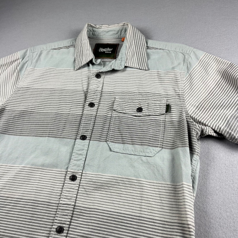 Howler Bros Mens Short Sleeve Button Down Striped Shirt Blue Grey Small